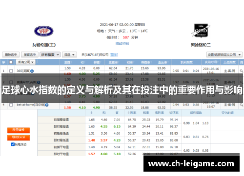 足球心水指数的定义与解析及其在投注中的重要作用与影响
